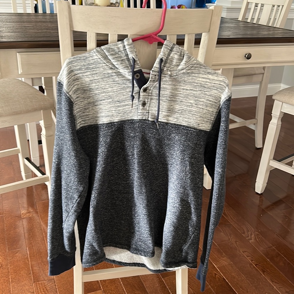 Navy and gray men’s hooded sweatshirt